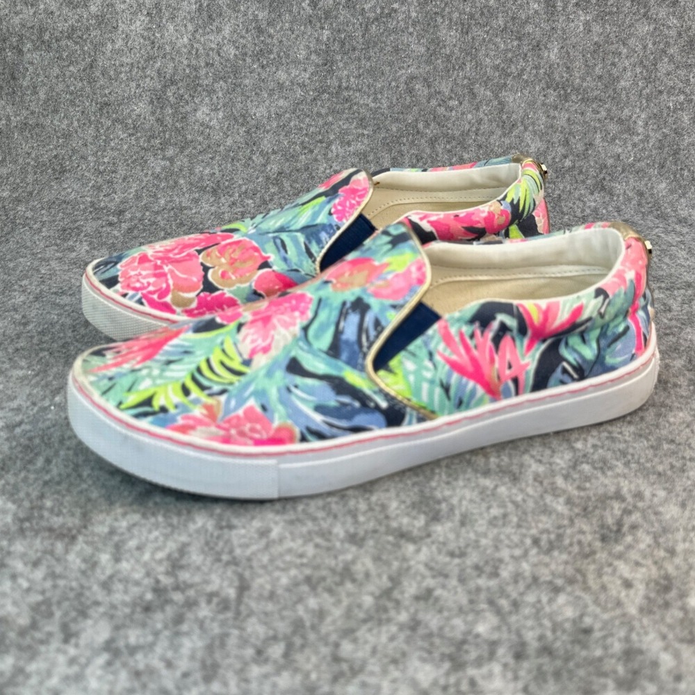 Lilly Pulitzer Julie Sneakers 6.5 Blue Tropical Floral Slip On Beach Club Blooms - Picture 3 of 13
